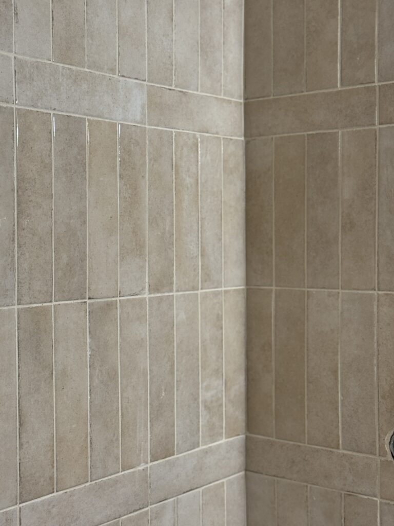 hand cut porcelain tile installed in a Wharfside, DC bathroom