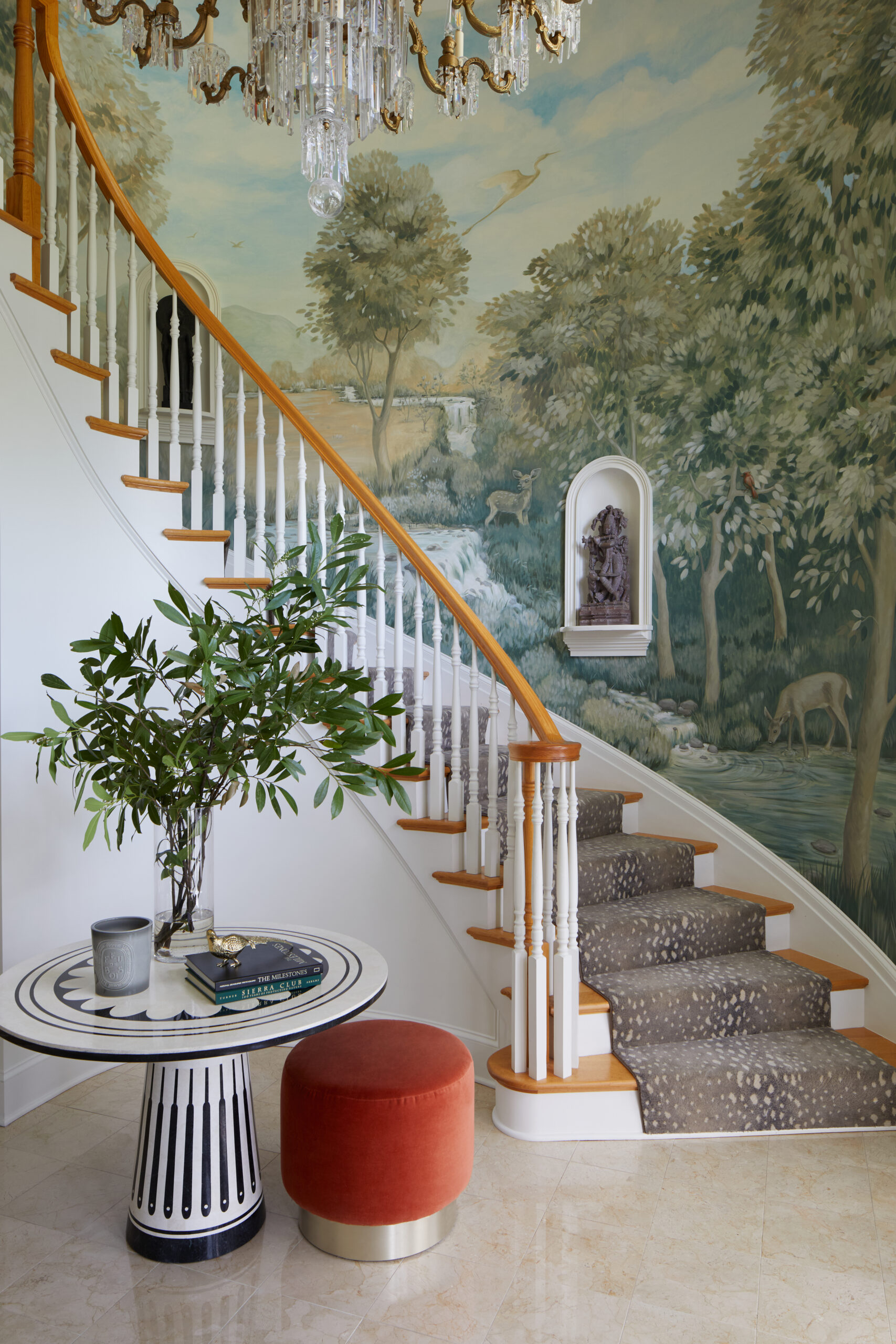 indian-inspired interior design in the entryway of edgewater, MD home