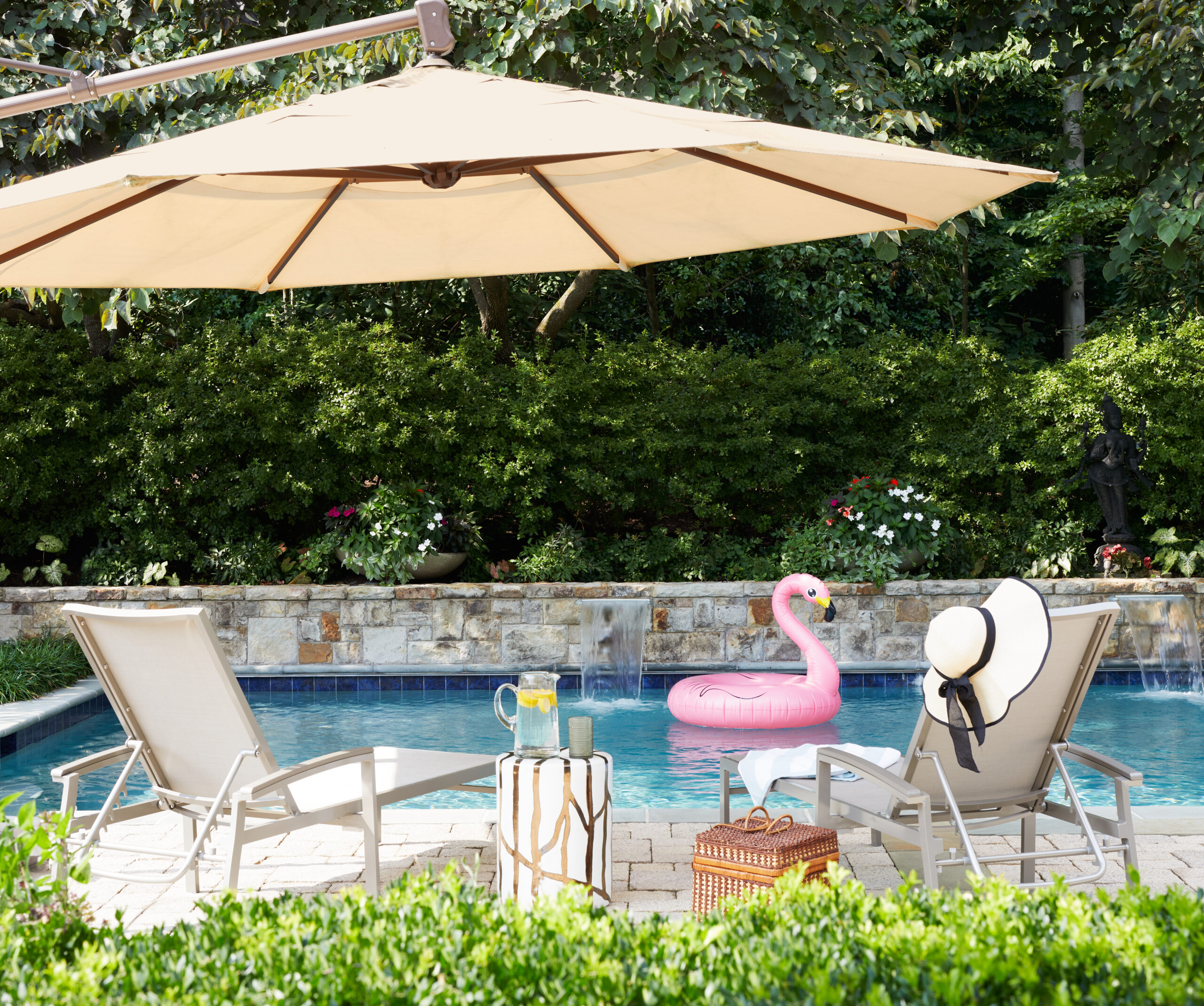 outdoor living space pool area designed by MD interior designer
