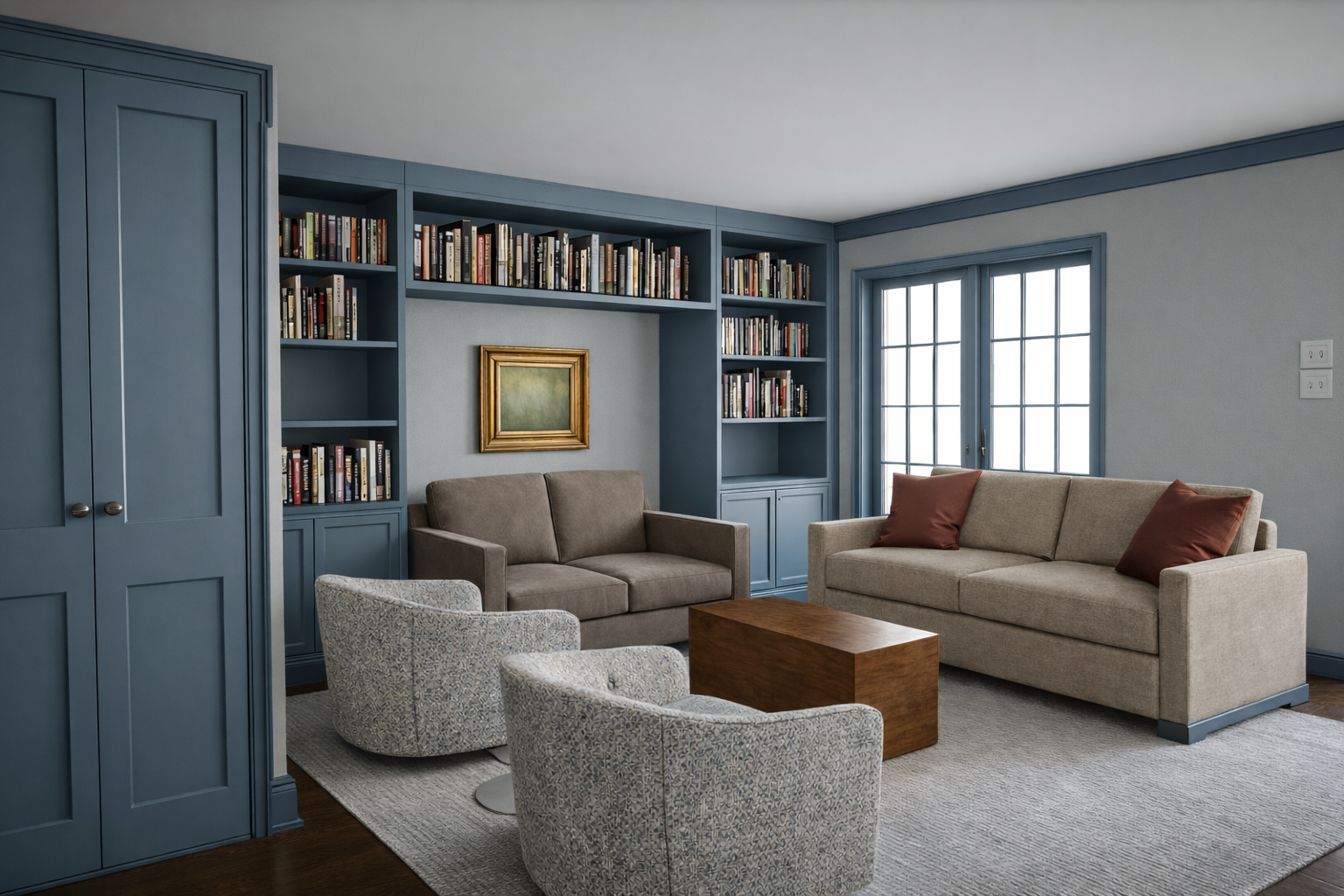 3D rendering showing a designed space prepared by an interior designer